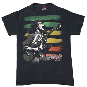 Vintage 2007 Bob Marley Zion Rootswear T-Shirt - Size Small Black Rasta Graphic